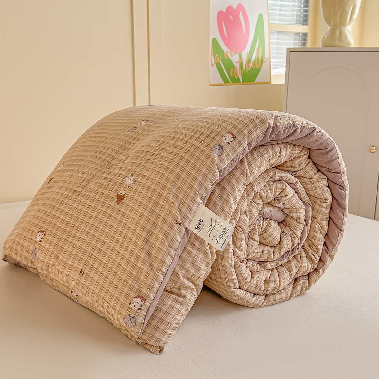 佳鸿家纺 2025新款云感双层纱冬被软糯云朵棉春秋被被子加厚被芯 萌宠咖