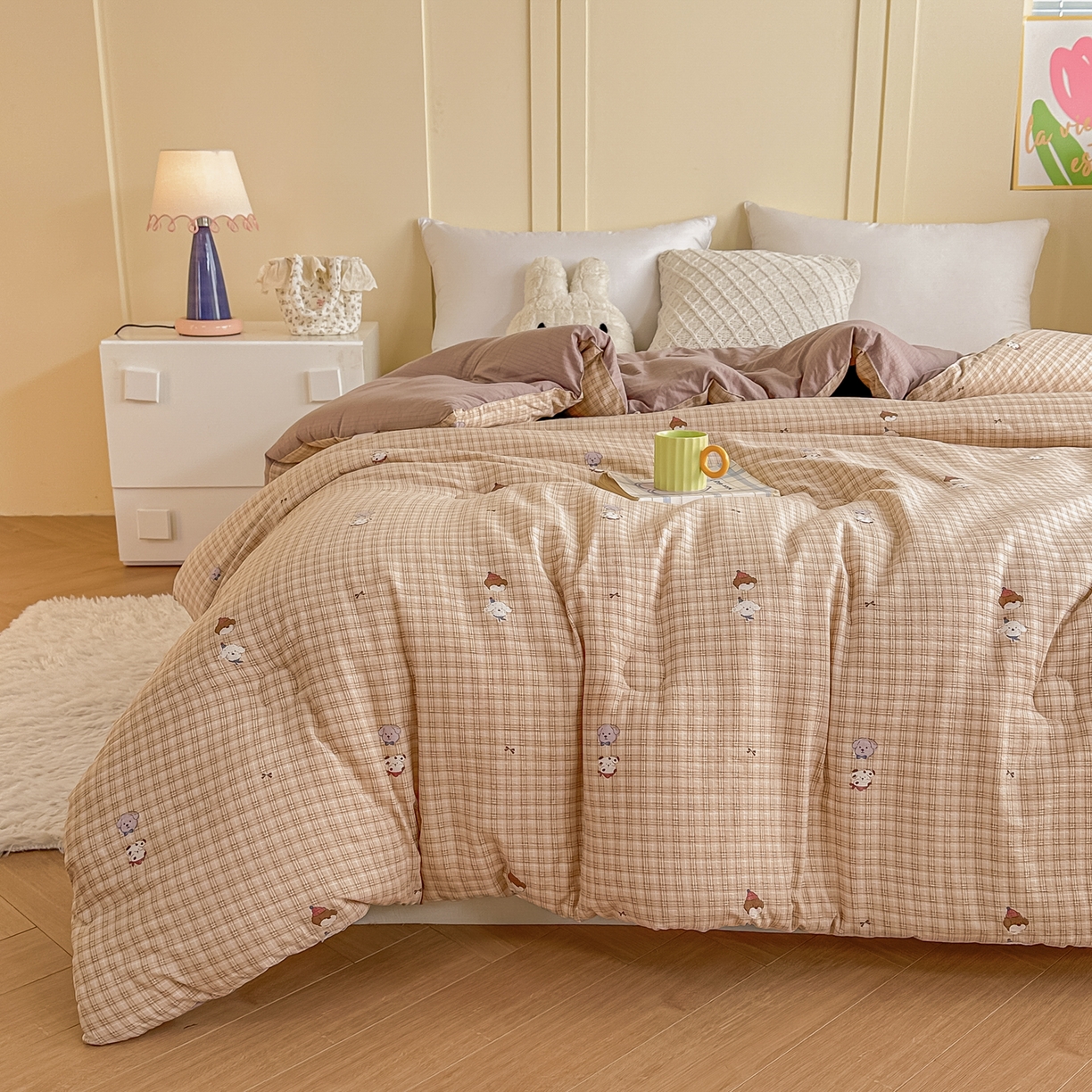 91家纺网 家纺一手货源 找家纺 佳鸿家纺 2025新款云感双层纱冬被软糯云朵棉春秋被被子加厚被芯 萌宠咖