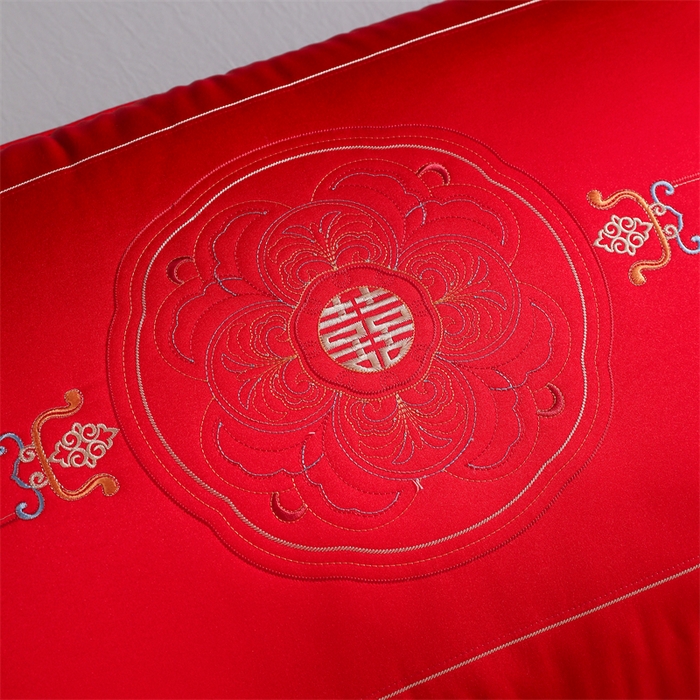 91家纺网 家纺一手货源 找家纺 织布人 2025新款枕芯轻奢A类贡缎天丝刺绣婚庆枕头大红结婚专用枕芯 A类贡缎天丝枕-琴瑟和鸣