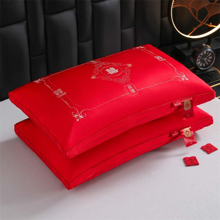 织布人 2025新款枕芯轻奢A类贡缎天丝刺绣婚庆枕头大红结婚专用枕芯 A类贡缎天丝枕-呈祥报喜