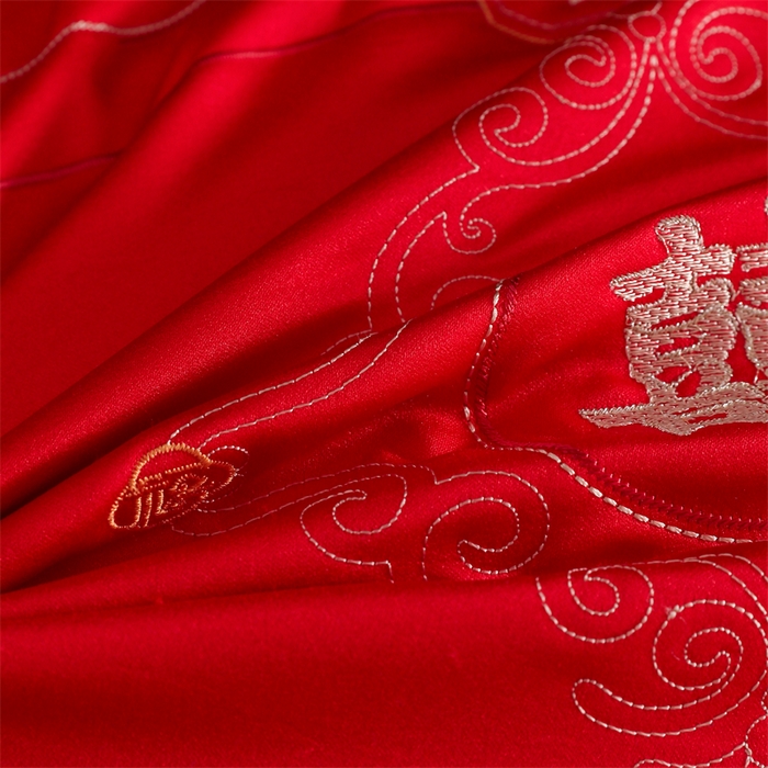 91家纺网 家纺一手货源 找家纺 织布人 2025新款枕芯轻奢A类贡缎天丝刺绣婚庆枕头大红结婚专用枕芯 A类贡缎天丝枕-呈祥报喜