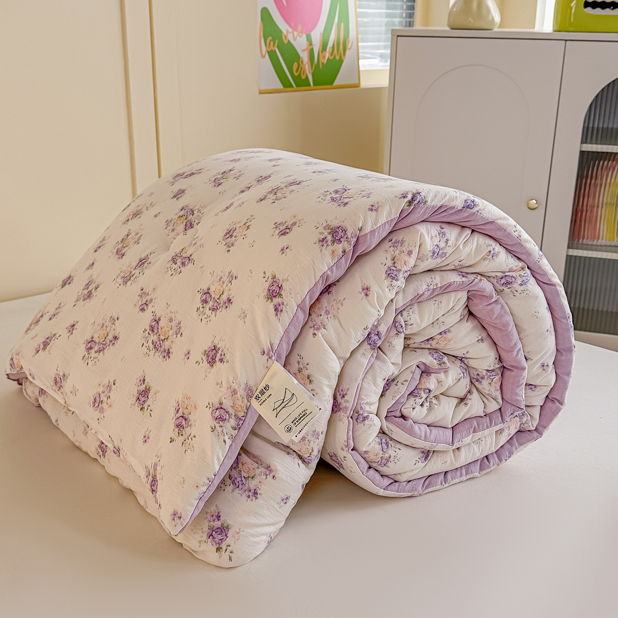 佳鸿家纺 2025新款云感双层纱冬被软糯云朵棉春秋被被子加厚被芯 紫花梦境