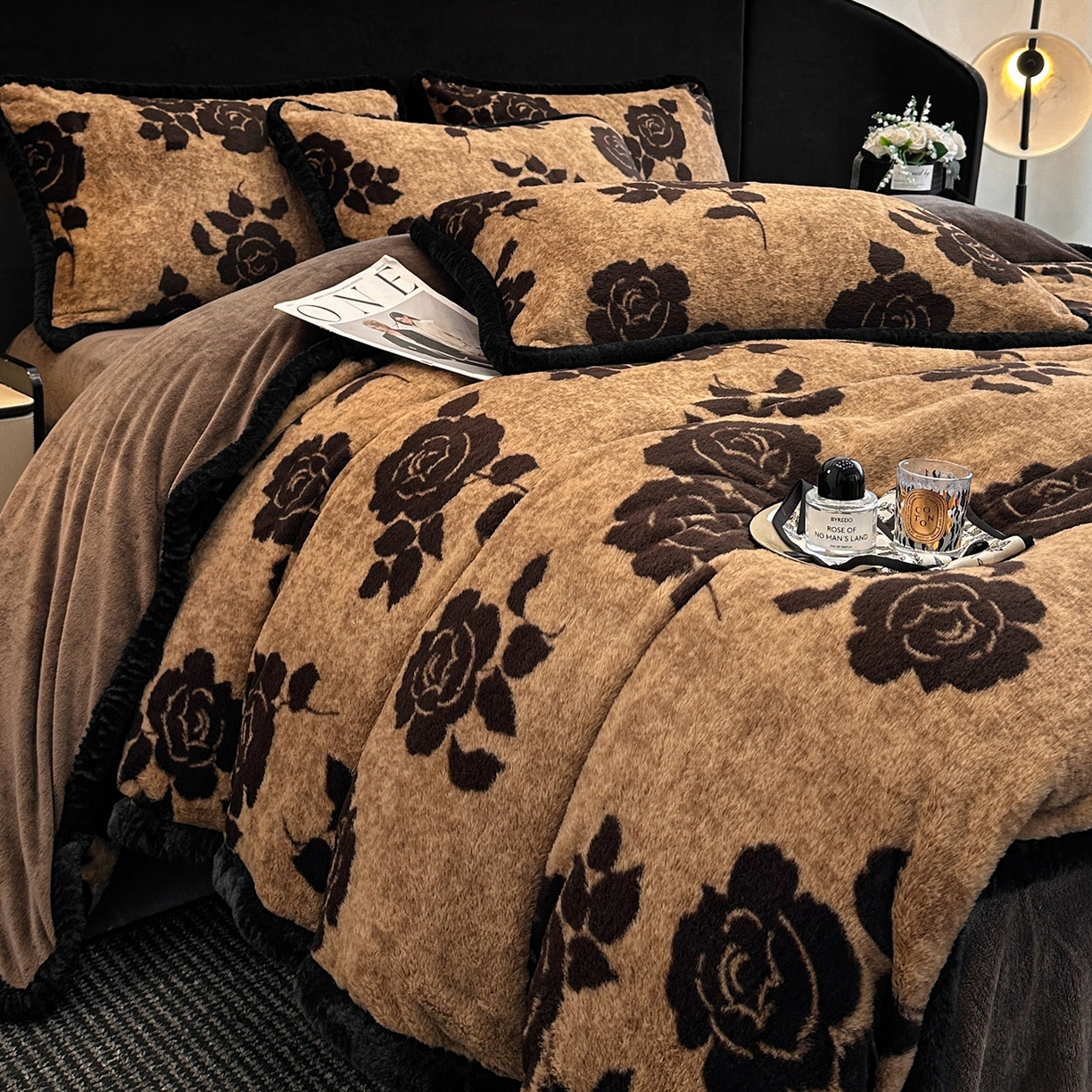 畅畅家纺 2025新款高克重新款冬季加厚兔毛绒包边款床单床笠四件套 月影-卡