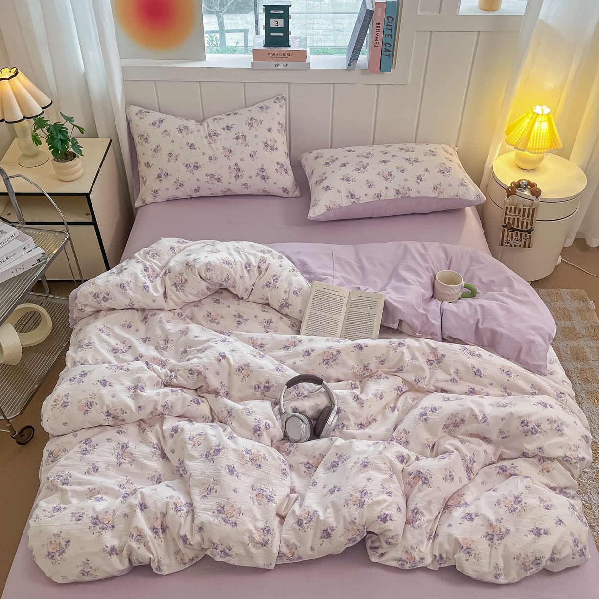 91家纺网 家纺一手货源 找家纺 （总）佳鸿家纺 2025新款卡通云感双层纱四件套碎花学生宿舍三件套床单款（提供买家秀）