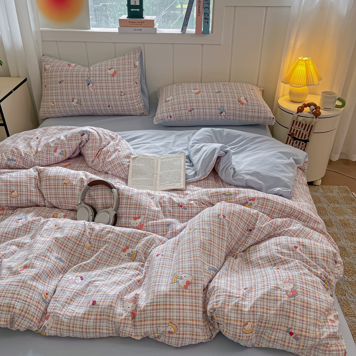 佳鸿家纺 2025新款卡通云感双层纱四件套碎花学生宿舍三件套床单款 彩格kt