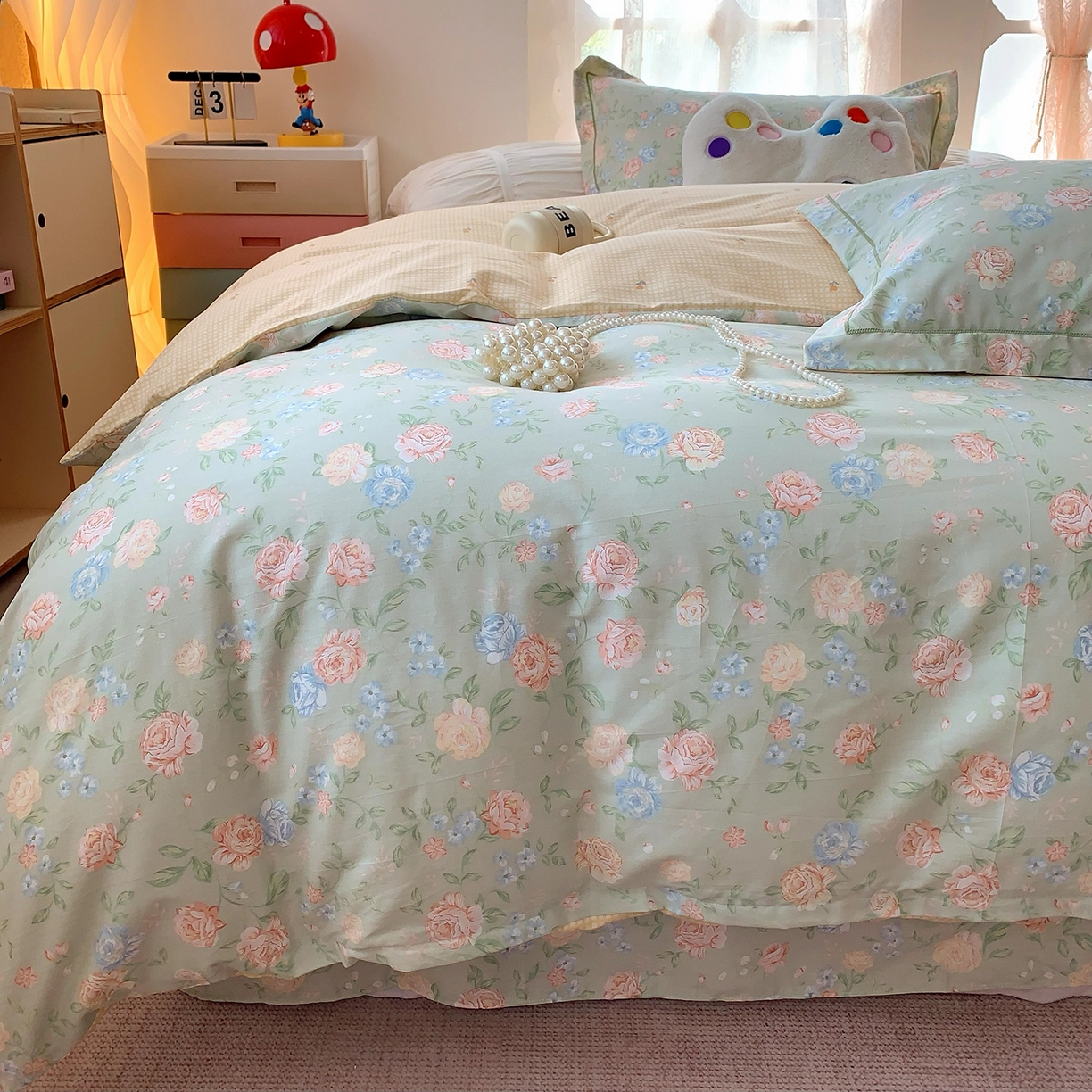 91家纺网 家纺一手货源 找家纺 莱豫家纺 2025新款亲肤舒适小清新印花全棉四件套第七批 安然如梦