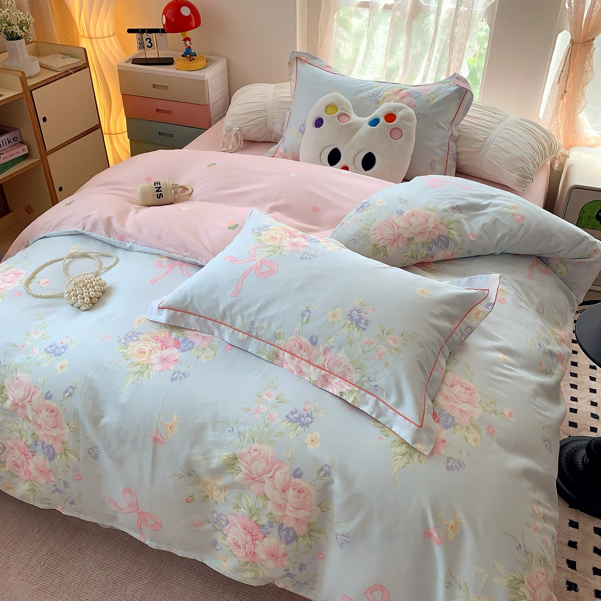 91家纺网 家纺一手货源 找家纺 莱豫家纺 2025新款亲肤舒适小清新印花全棉四件套第七批 半糖月光