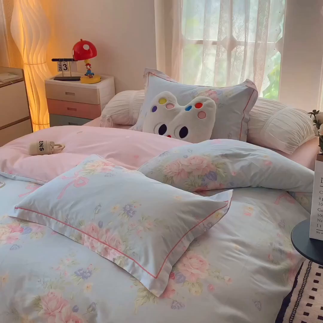 91家纺网 家纺一手货源 找家纺 莱豫家纺 2025新款亲肤舒适小清新印花全棉四件套第七批 半糖月光