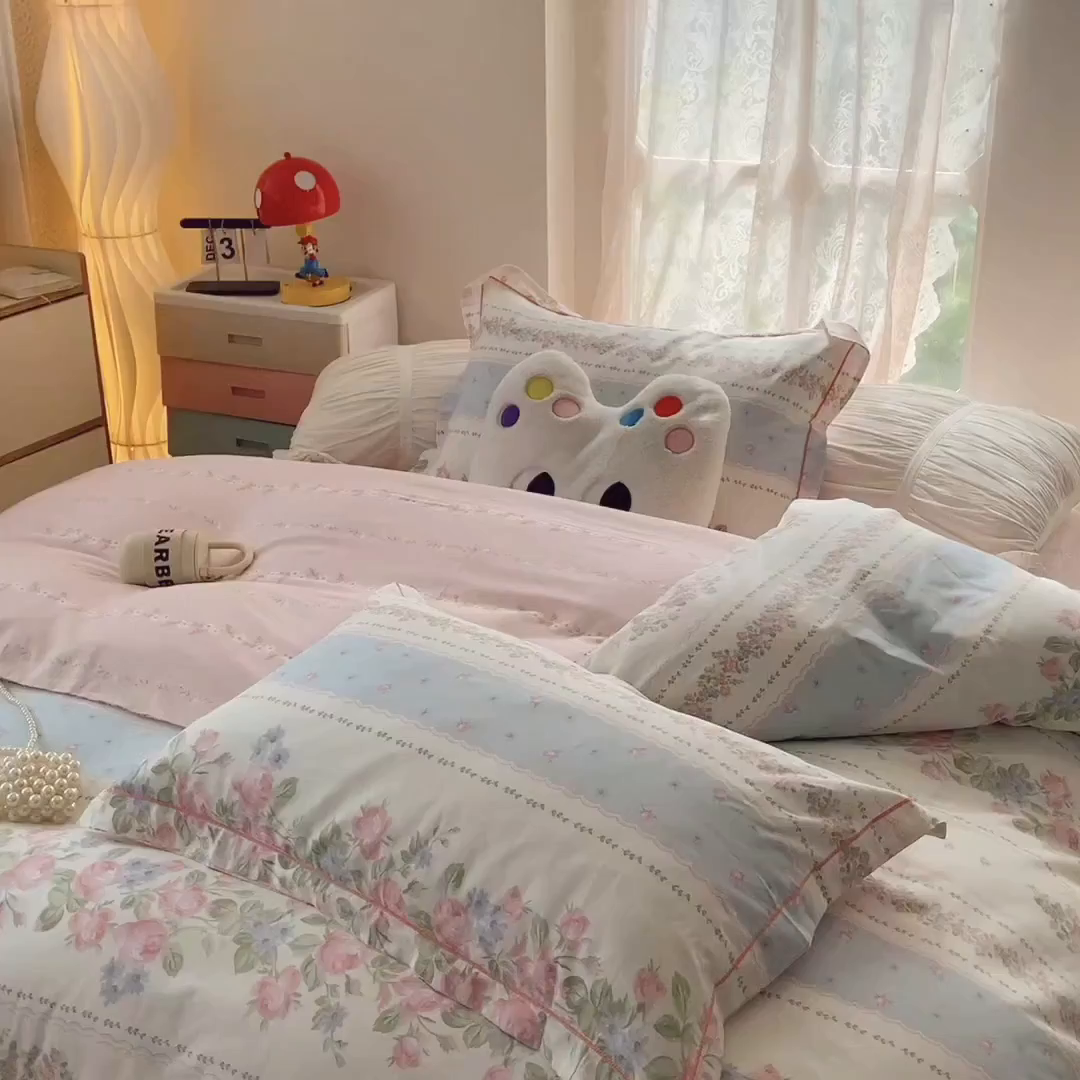 91家纺网 家纺一手货源 找家纺 莱豫家纺 2025新款亲肤舒适小清新印花全棉四件套第七批 冰心花园