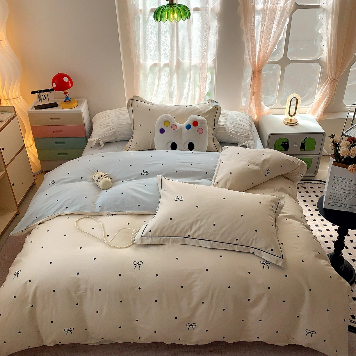 91家纺网 家纺一手货源 找家纺 莱豫家纺 2025新款亲肤舒适小清新印花全棉四件套第七批 点点情结