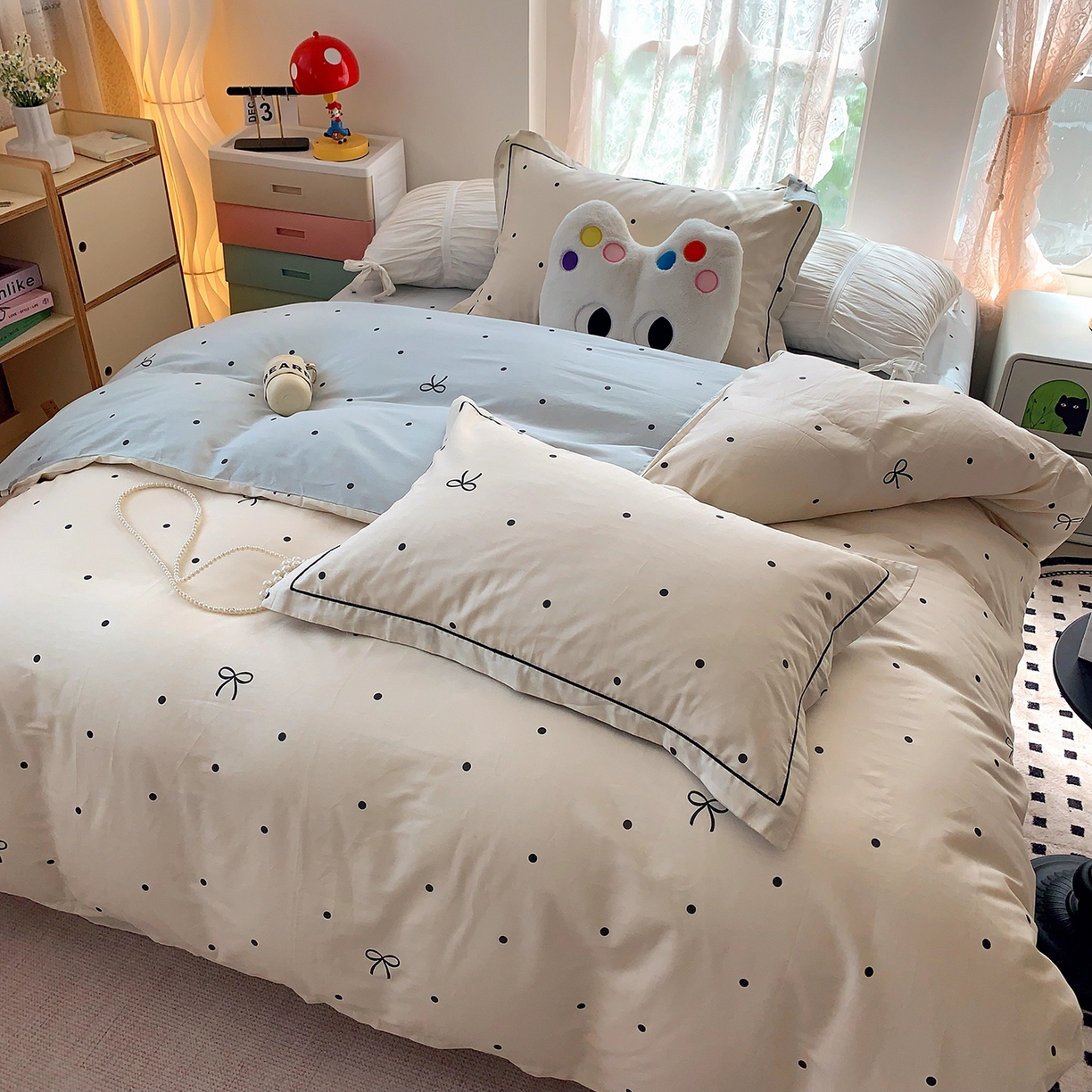 91家纺网 家纺一手货源 找家纺 莱豫家纺 2025新款亲肤舒适小清新印花全棉四件套第七批 点点情结