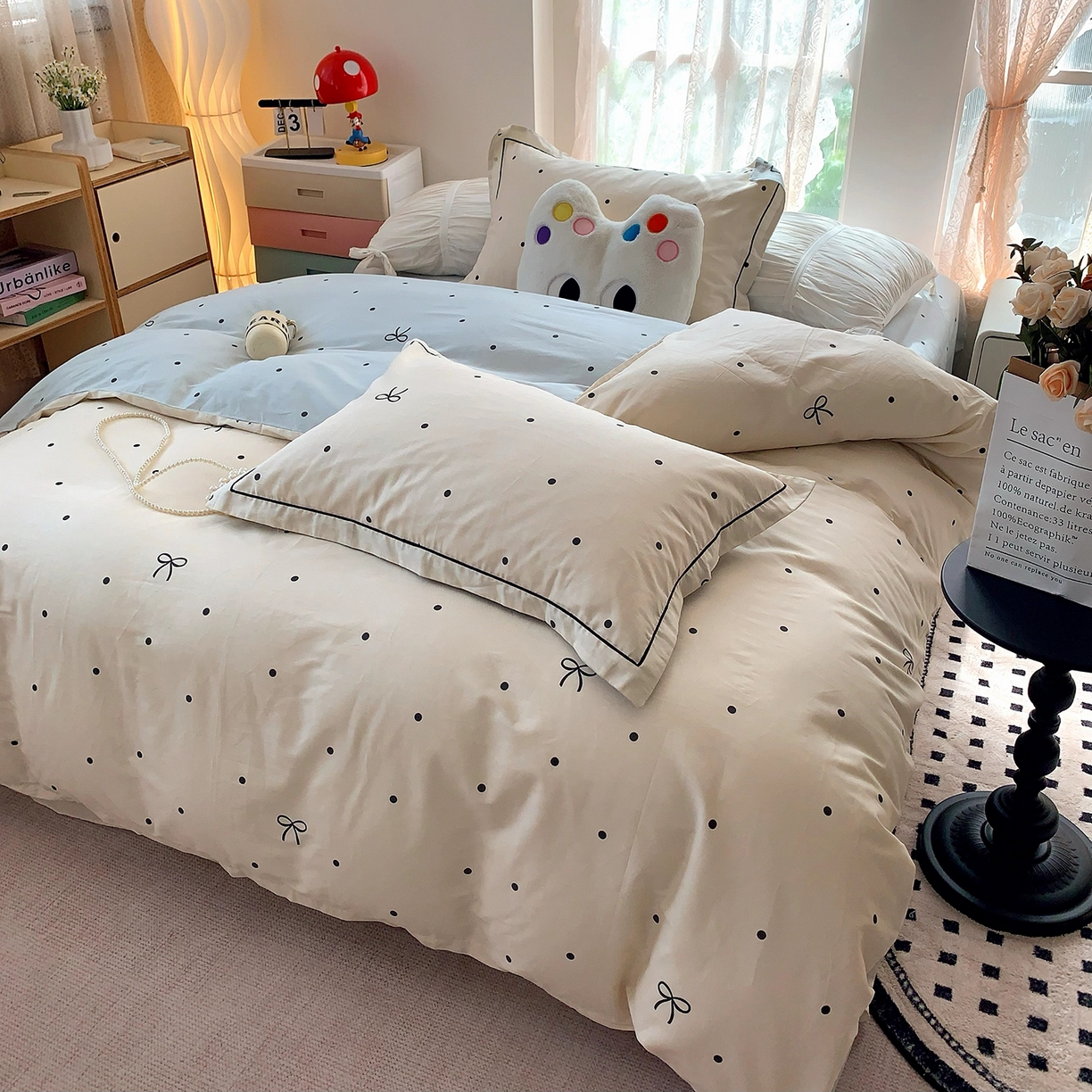 91家纺网 家纺一手货源 找家纺 莱豫家纺 2025新款亲肤舒适小清新印花全棉四件套第七批 点点情结