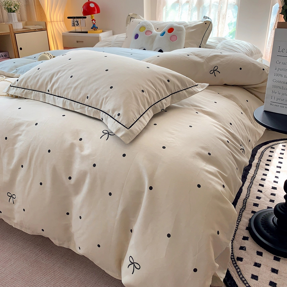 91家纺网 家纺一手货源 找家纺 莱豫家纺 2025新款亲肤舒适小清新印花全棉四件套第七批 点点情结