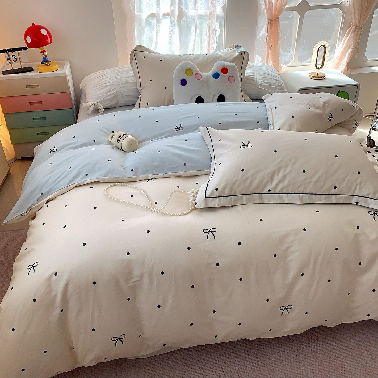 91家纺网 家纺一手货源 找家纺 莱豫家纺 2025新款亲肤舒适小清新印花全棉四件套第七批 点点情结