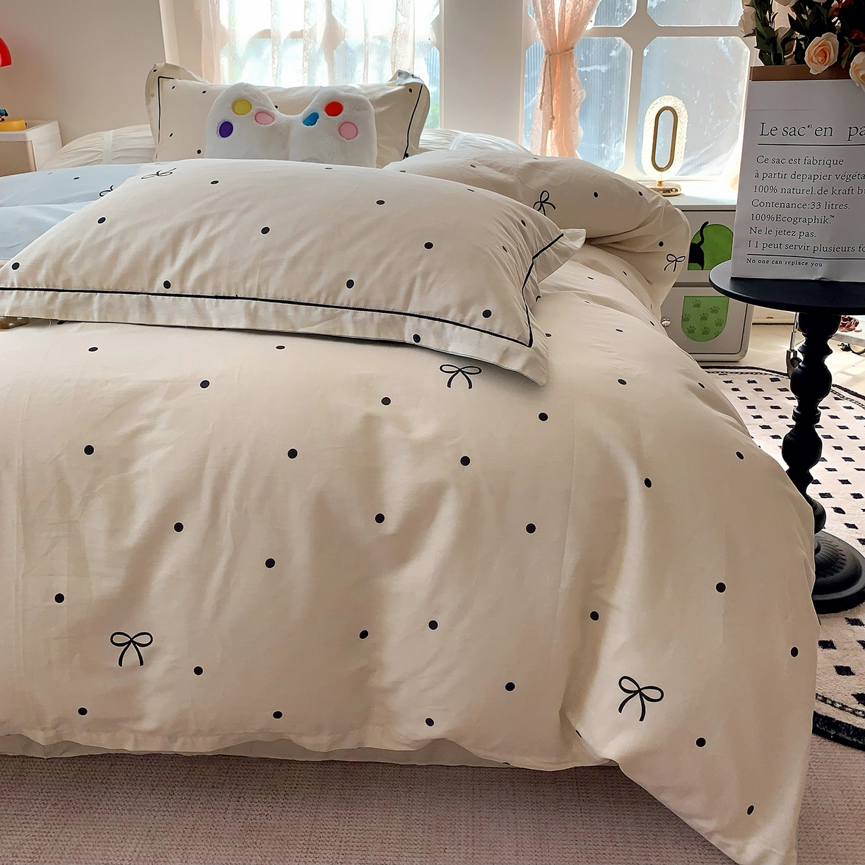 91家纺网 家纺一手货源 找家纺 莱豫家纺 2025新款亲肤舒适小清新印花全棉四件套第七批 点点情结