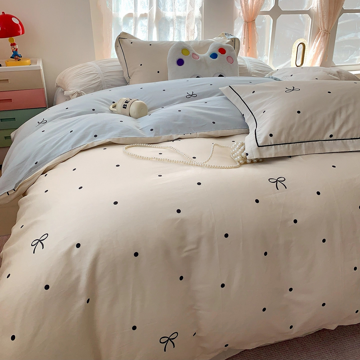 91家纺网 家纺一手货源 找家纺 莱豫家纺 2025新款亲肤舒适小清新印花全棉四件套第七批 点点情结