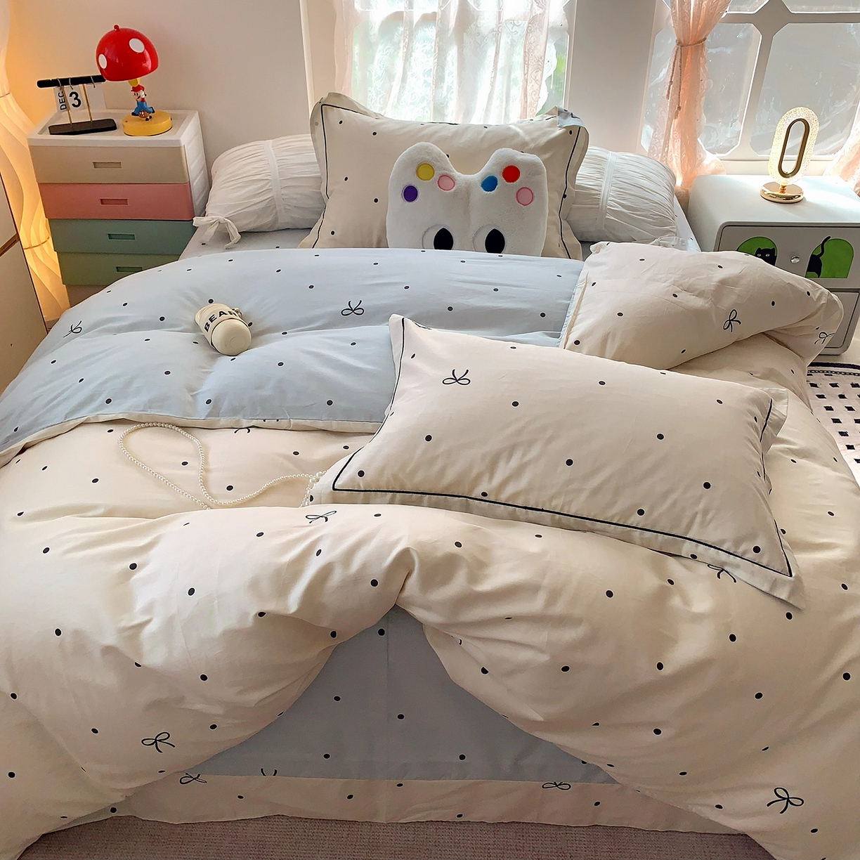 91家纺网 家纺一手货源 找家纺 莱豫家纺 2025新款亲肤舒适小清新印花全棉四件套第七批 点点情结