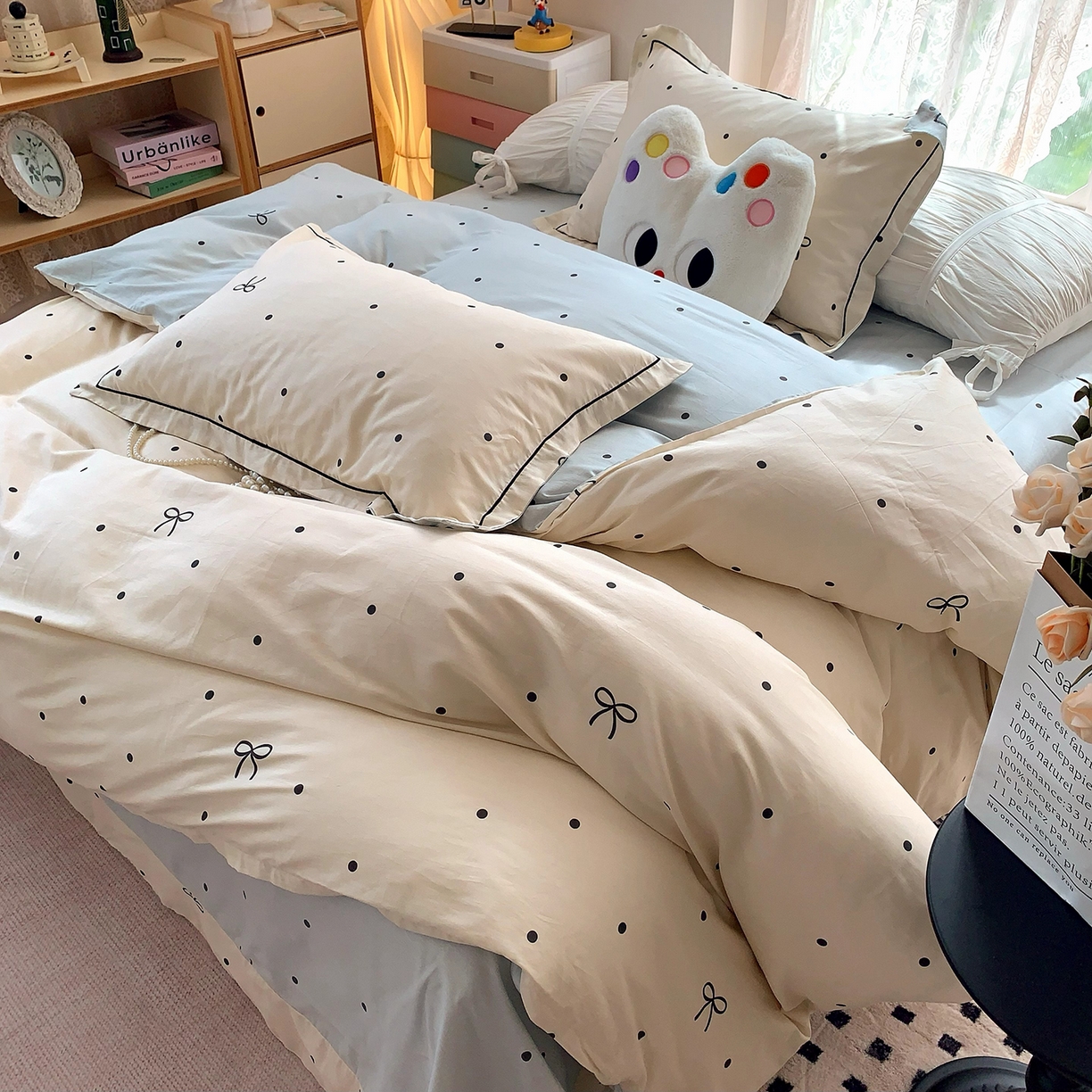 91家纺网 家纺一手货源 找家纺 莱豫家纺 2025新款亲肤舒适小清新印花全棉四件套第七批 点点情结