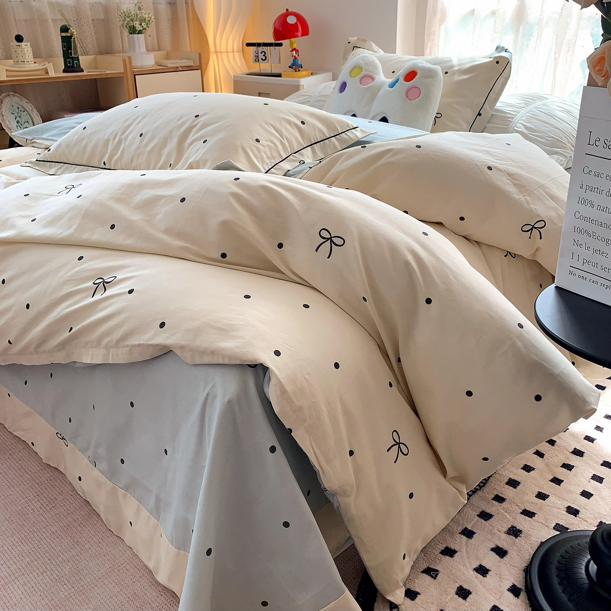 91家纺网 家纺一手货源 找家纺 莱豫家纺 2025新款亲肤舒适小清新印花全棉四件套第七批 点点情结