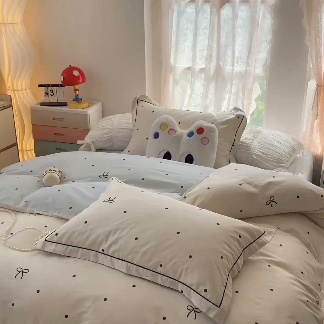 91家纺网 家纺一手货源 找家纺 莱豫家纺 2025新款亲肤舒适小清新印花全棉四件套第七批 点点情结