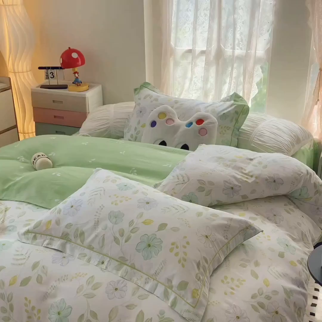 91家纺网 家纺一手货源 找家纺 莱豫家纺 2025新款亲肤舒适小清新印花全棉四件套第七批 度清欢