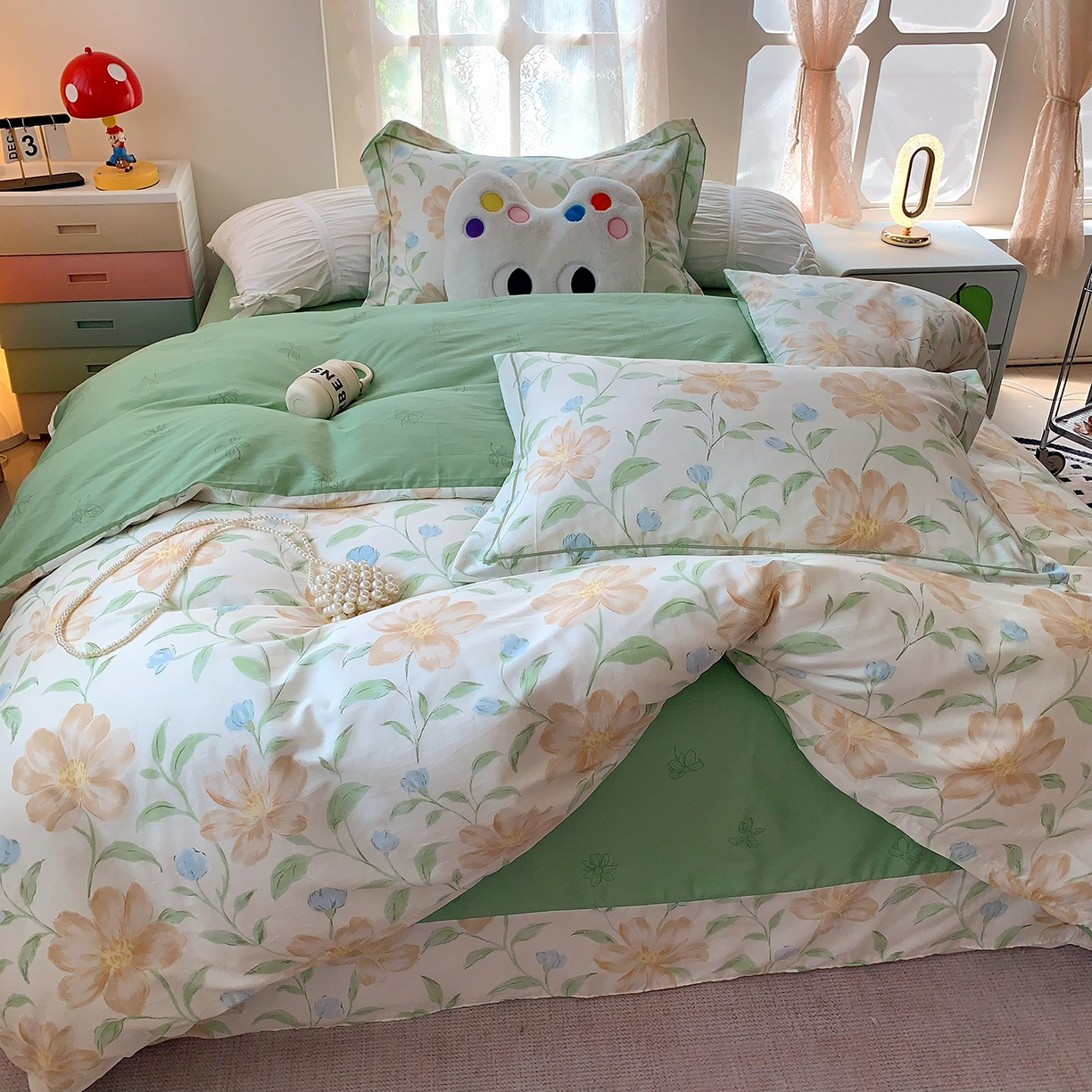 91家纺网 家纺一手货源 找家纺 莱豫家纺 2025新款亲肤舒适小清新印花全棉四件套第七批 花影和诗