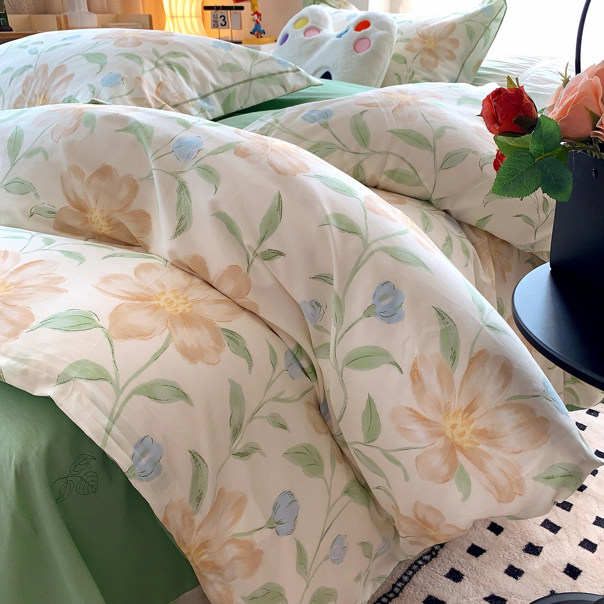 91家纺网 家纺一手货源 找家纺 莱豫家纺 2025新款亲肤舒适小清新印花全棉四件套第七批 花影和诗