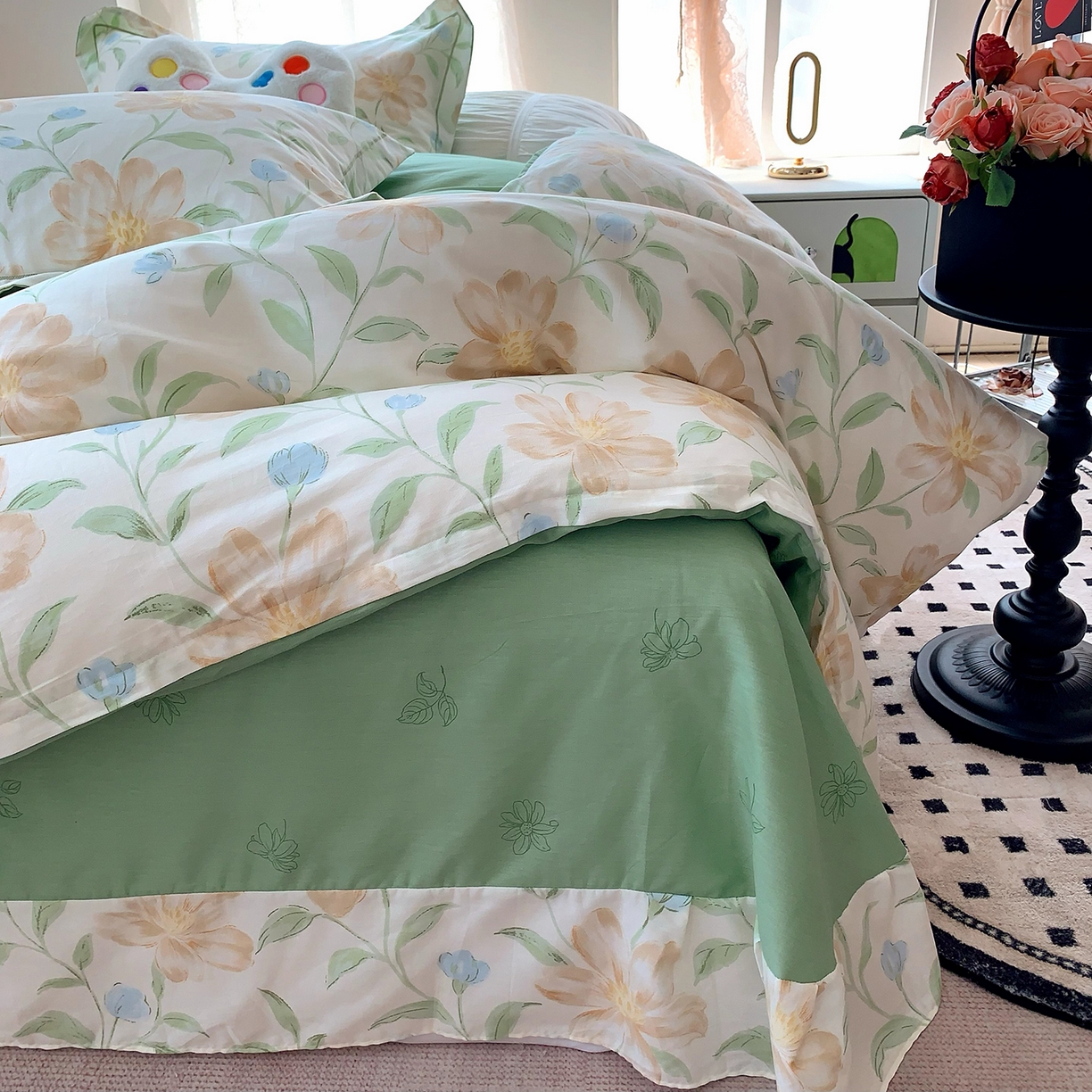 91家纺网 家纺一手货源 找家纺 莱豫家纺 2025新款亲肤舒适小清新印花全棉四件套第七批 花影和诗