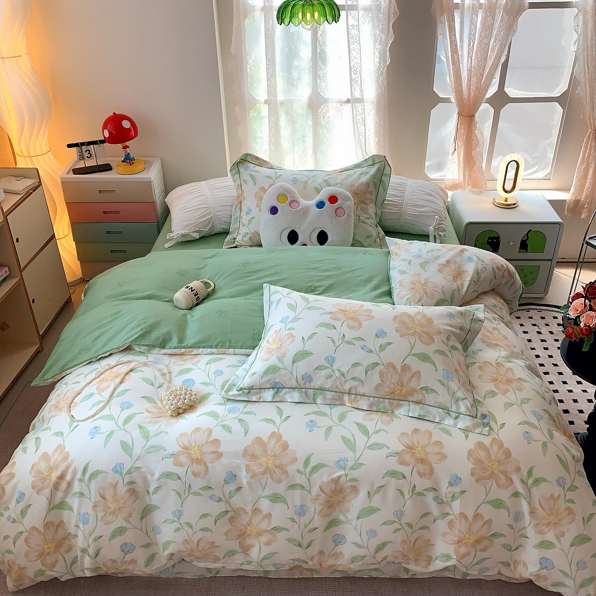 91家纺网 家纺一手货源 找家纺 莱豫家纺 2025新款亲肤舒适小清新印花全棉四件套第七批 花影和诗