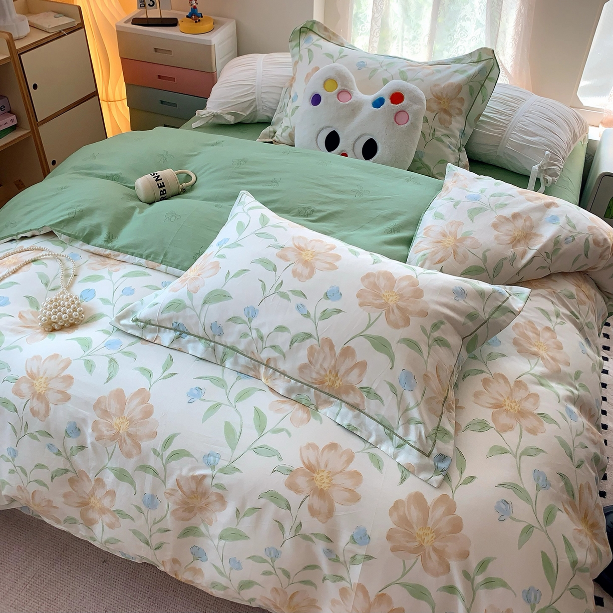 91家纺网 家纺一手货源 找家纺 莱豫家纺 2025新款亲肤舒适小清新印花全棉四件套第七批 花影和诗