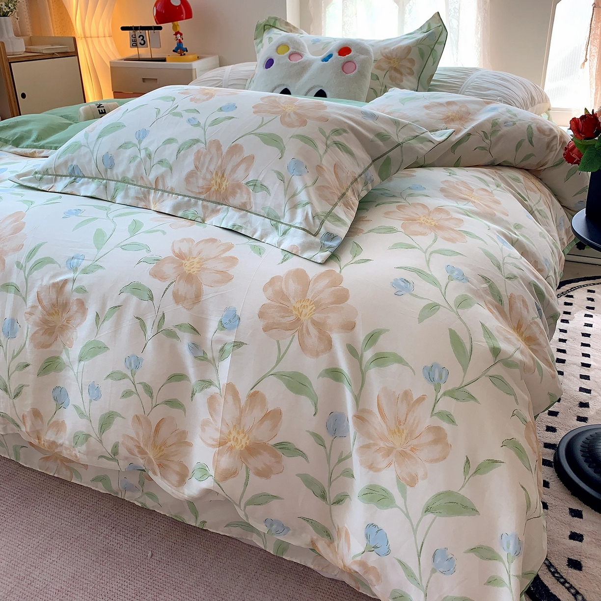 91家纺网 家纺一手货源 找家纺 莱豫家纺 2025新款亲肤舒适小清新印花全棉四件套第七批 花影和诗