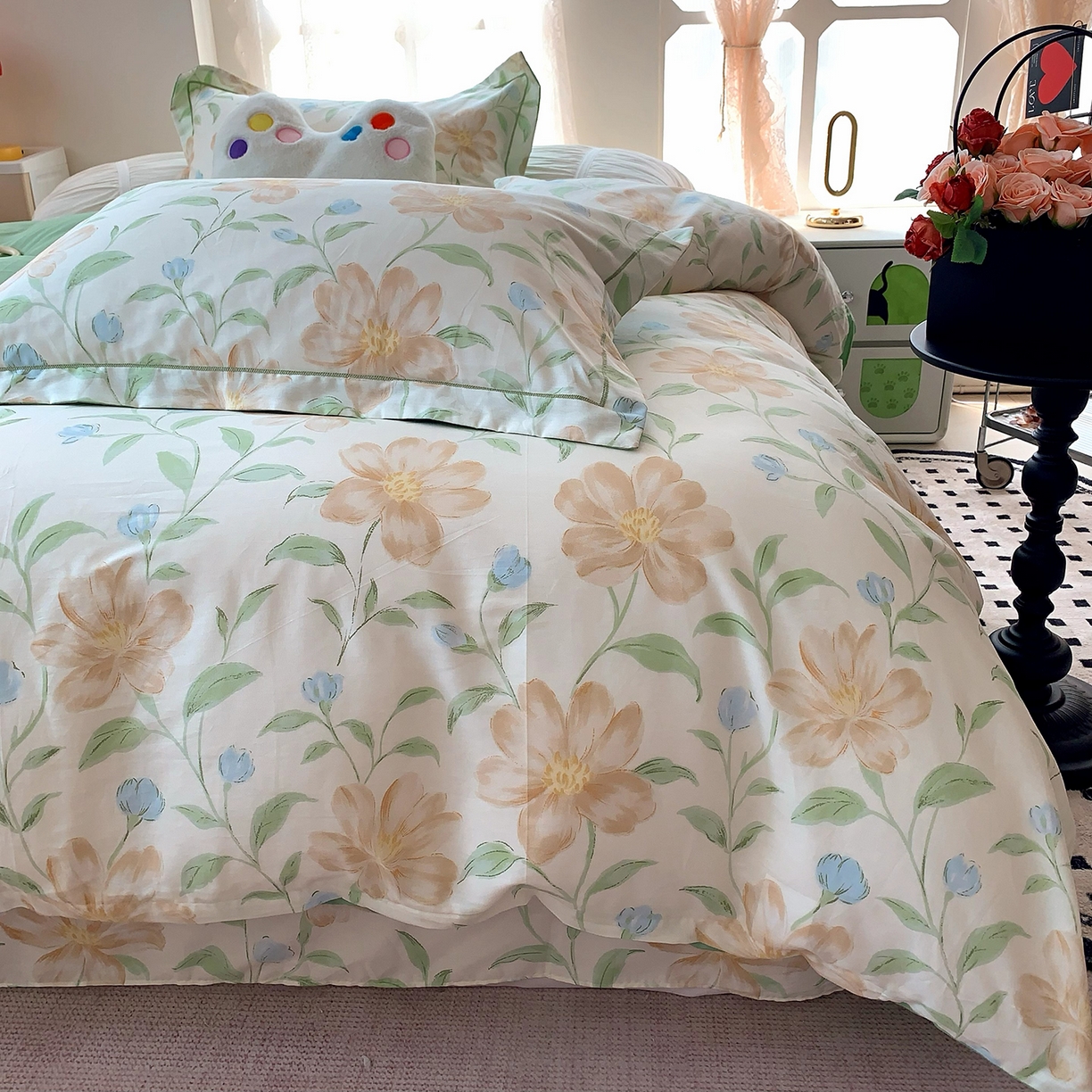 91家纺网 家纺一手货源 找家纺 莱豫家纺 2025新款亲肤舒适小清新印花全棉四件套第七批 花影和诗