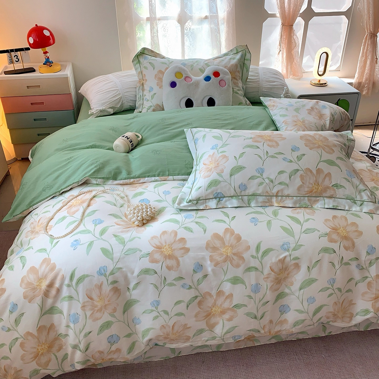 91家纺网 家纺一手货源 找家纺 莱豫家纺 2025新款亲肤舒适小清新印花全棉四件套第七批 花影和诗