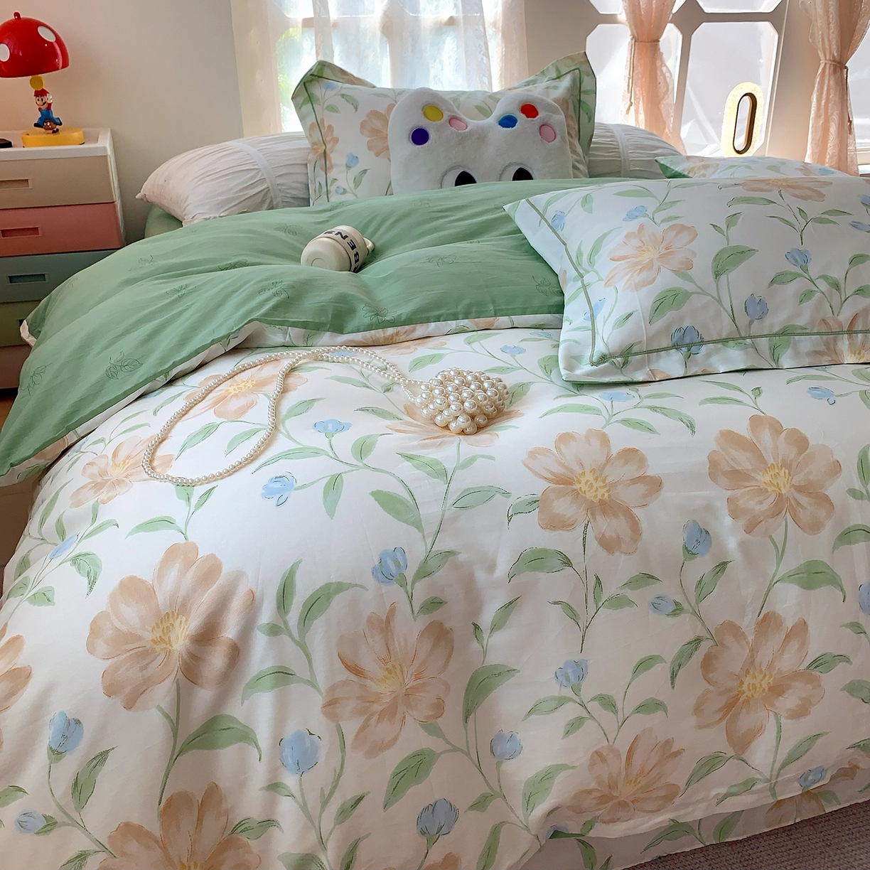 91家纺网 家纺一手货源 找家纺 莱豫家纺 2025新款亲肤舒适小清新印花全棉四件套第七批 花影和诗