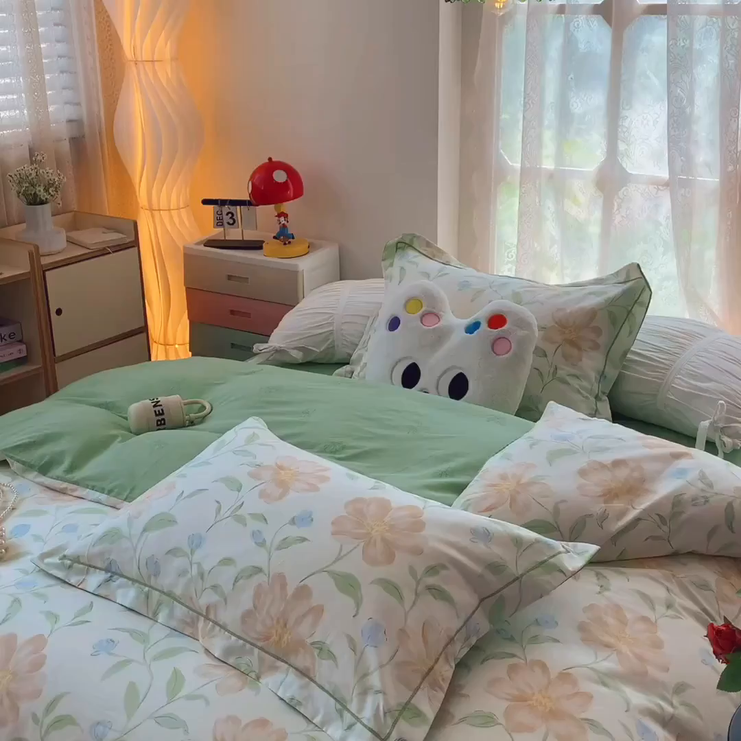 91家纺网 家纺一手货源 找家纺 莱豫家纺 2025新款亲肤舒适小清新印花全棉四件套第七批 花影和诗