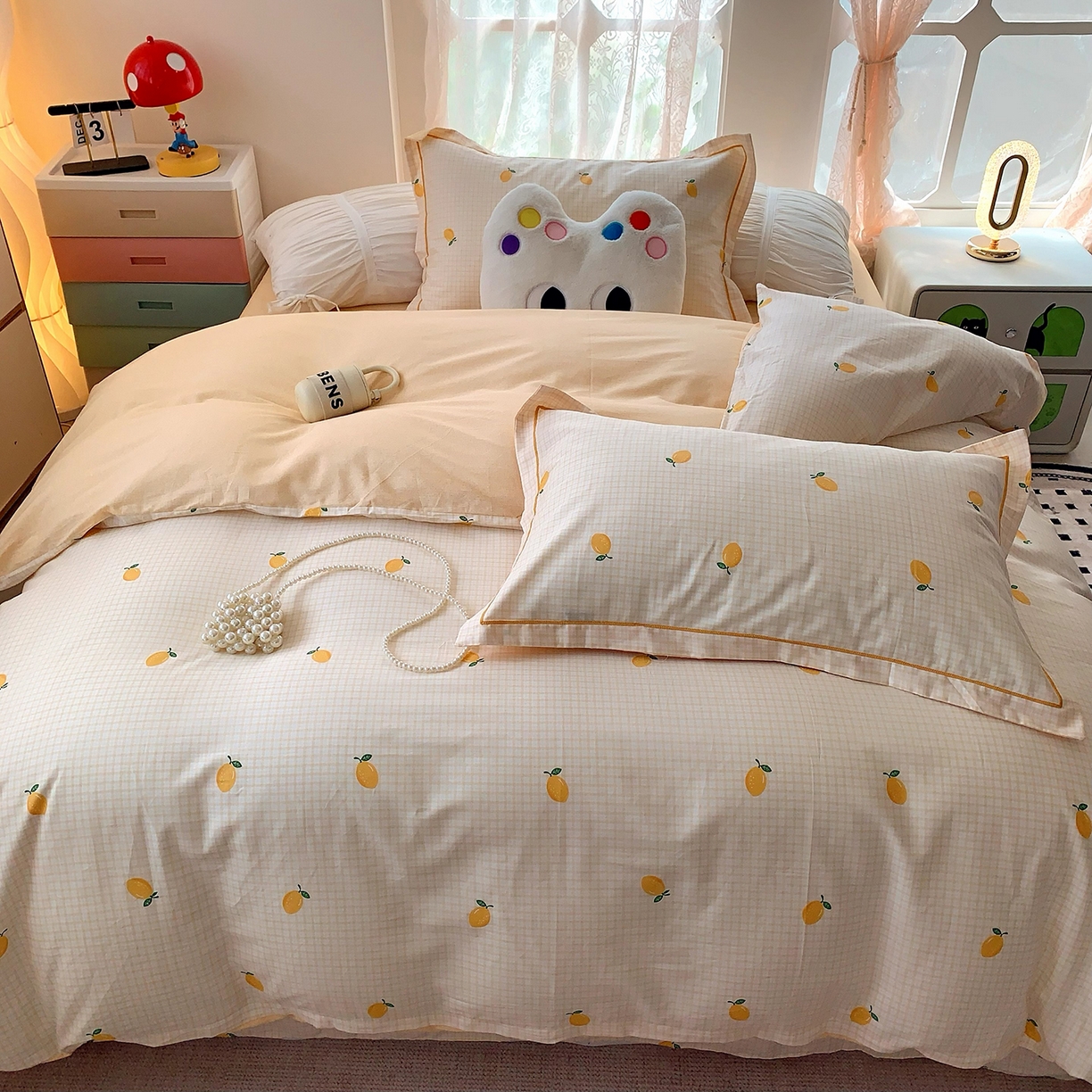 莱豫家纺 2025新款亲肤舒适小清新印花全棉四件套第七批 柠檬格