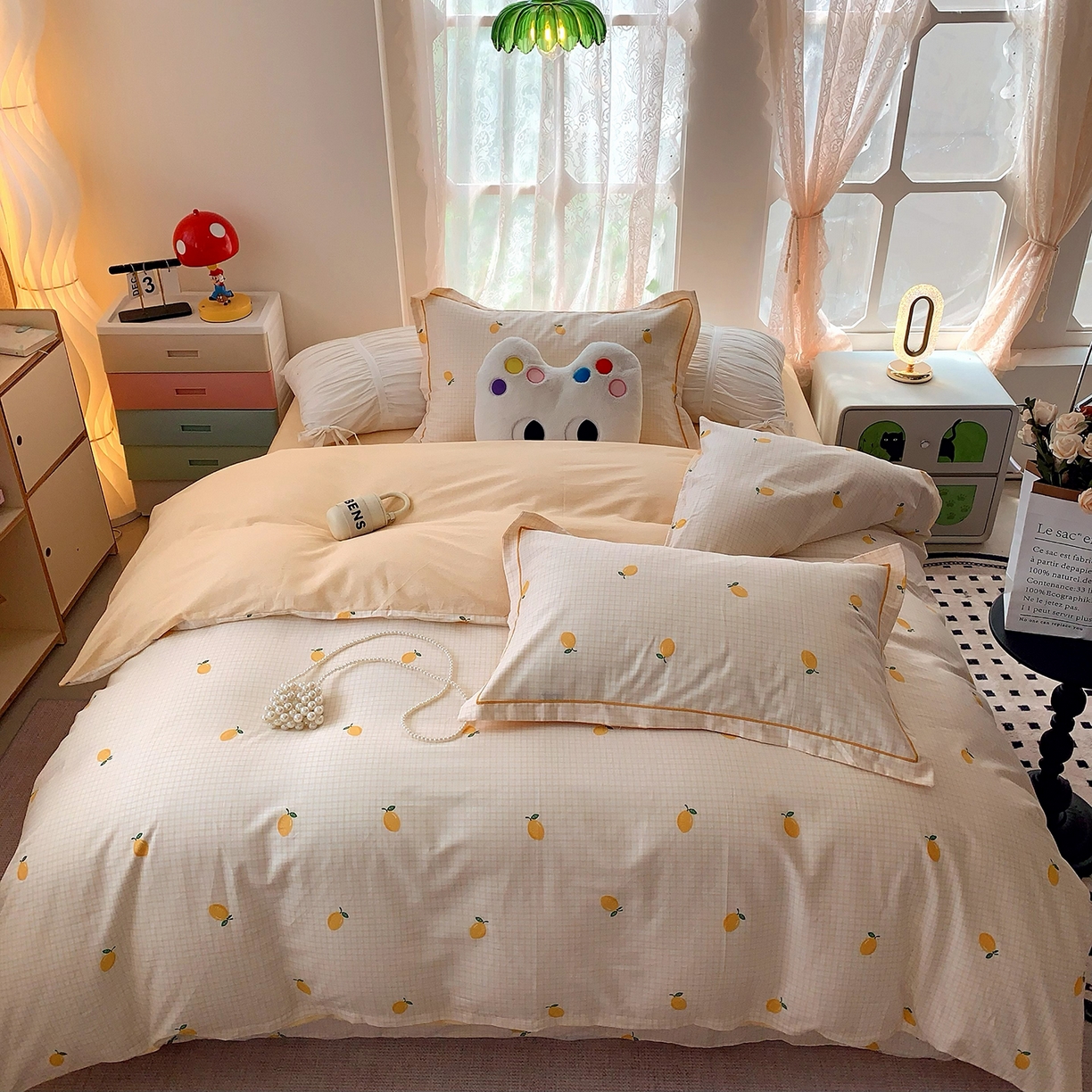 91家纺网 家纺一手货源 找家纺 莱豫家纺 2025新款亲肤舒适小清新印花全棉四件套第七批 柠檬格