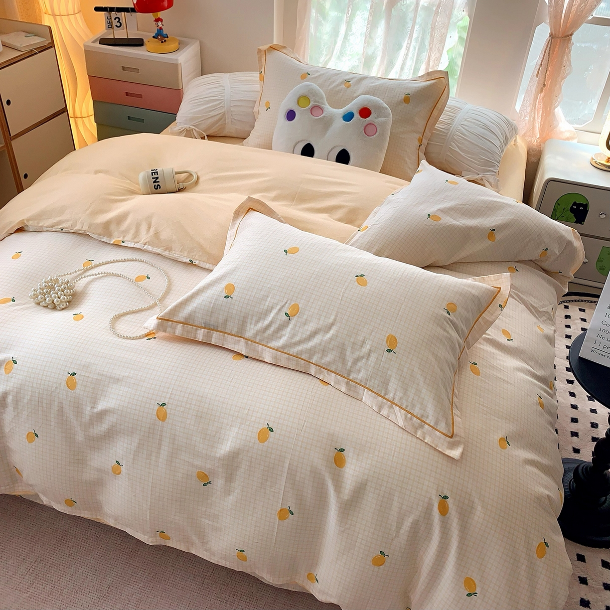 91家纺网 家纺一手货源 找家纺 莱豫家纺 2025新款亲肤舒适小清新印花全棉四件套第七批 柠檬格