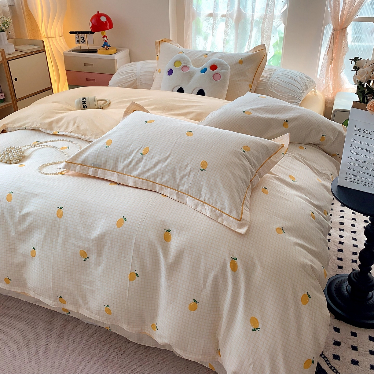 91家纺网 家纺一手货源 找家纺 莱豫家纺 2025新款亲肤舒适小清新印花全棉四件套第七批 柠檬格