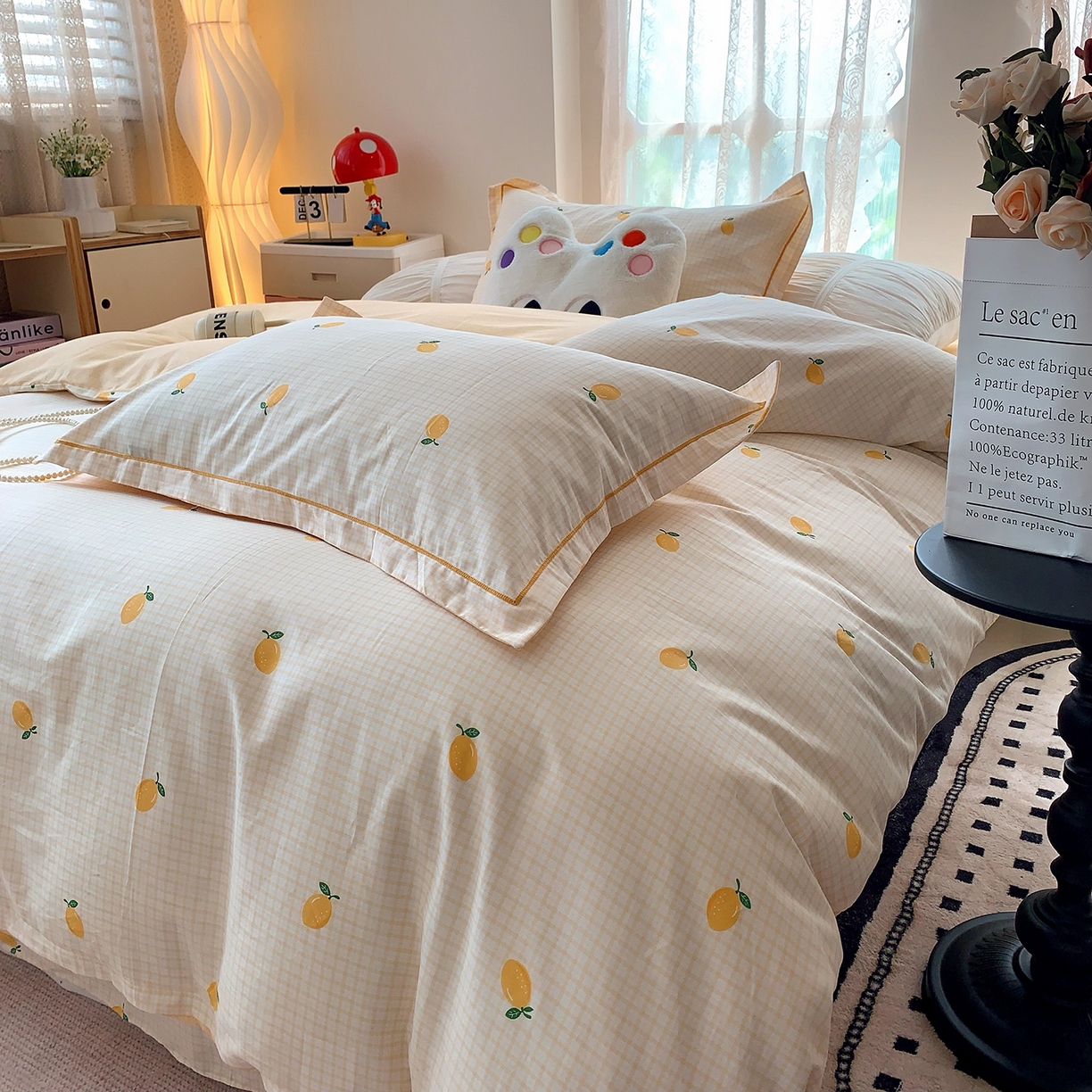 91家纺网 家纺一手货源 找家纺 莱豫家纺 2025新款亲肤舒适小清新印花全棉四件套第七批 柠檬格