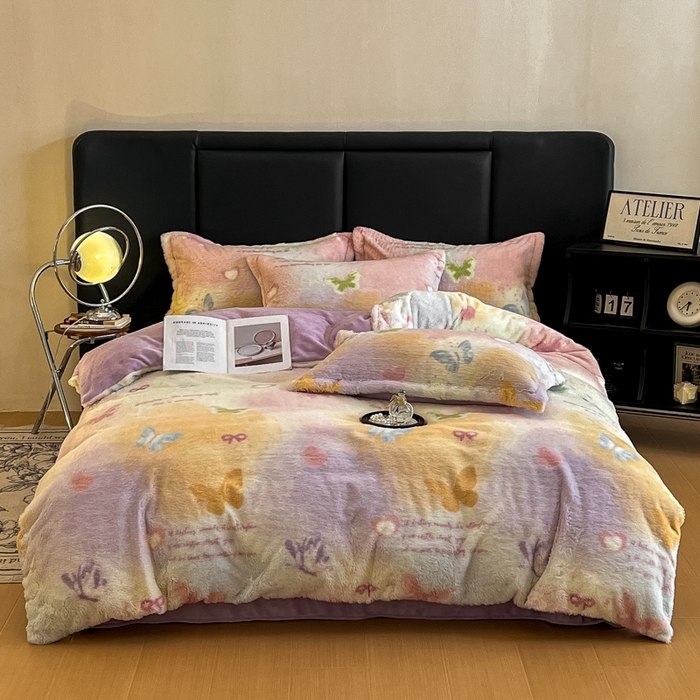 91家纺网 家纺一手货源 找家纺 弗苓家纺 2025新款亲肤舒适兔毛绒四件套 碟梦