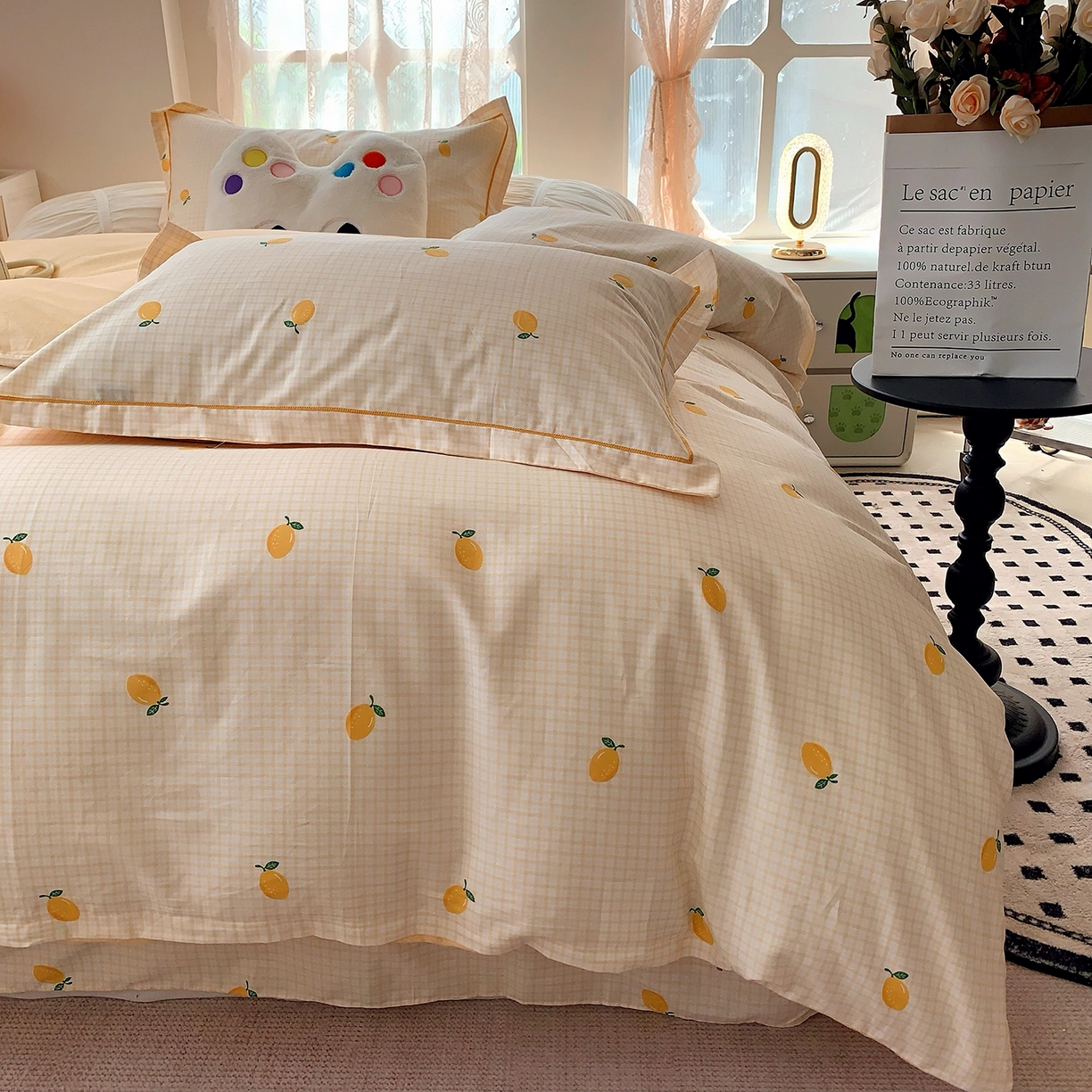 91家纺网 家纺一手货源 找家纺 莱豫家纺 2025新款亲肤舒适小清新印花全棉四件套第七批 柠檬格