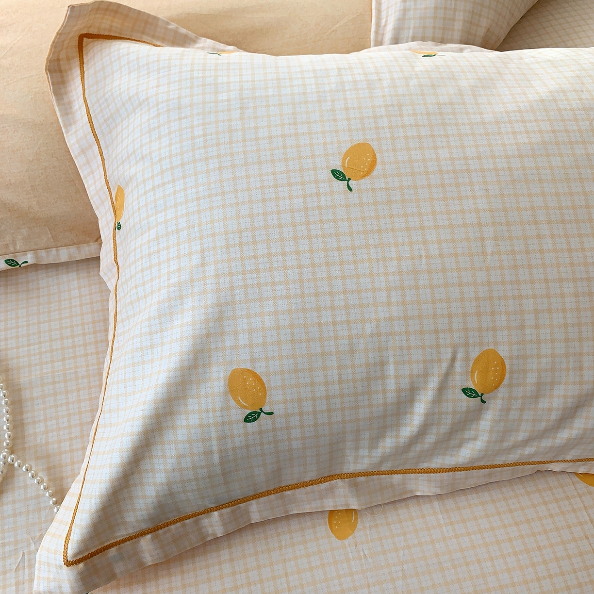 91家纺网 家纺一手货源 找家纺 莱豫家纺 2025新款亲肤舒适小清新印花全棉四件套第七批 柠檬格