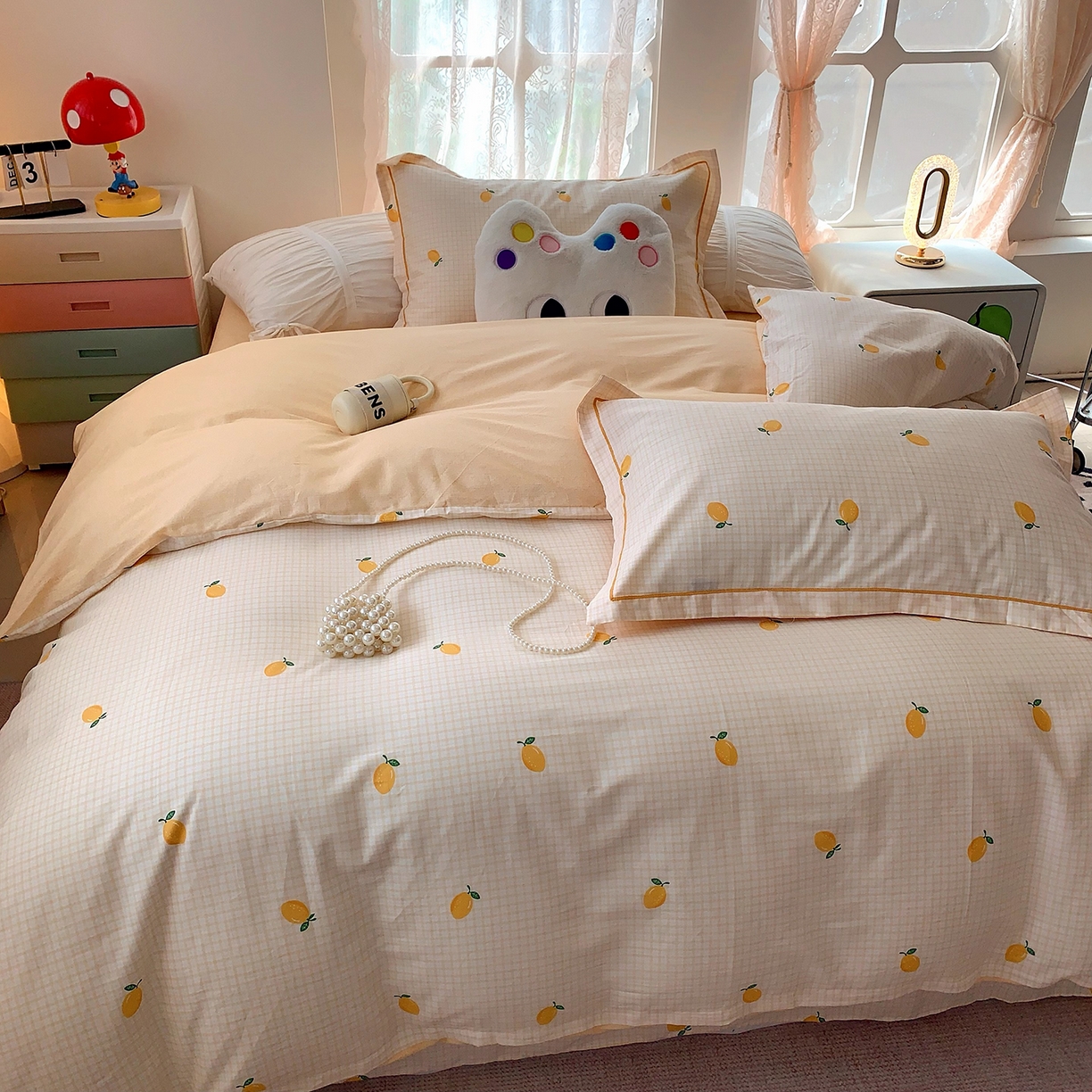 91家纺网 家纺一手货源 找家纺 莱豫家纺 2025新款亲肤舒适小清新印花全棉四件套第七批 柠檬格