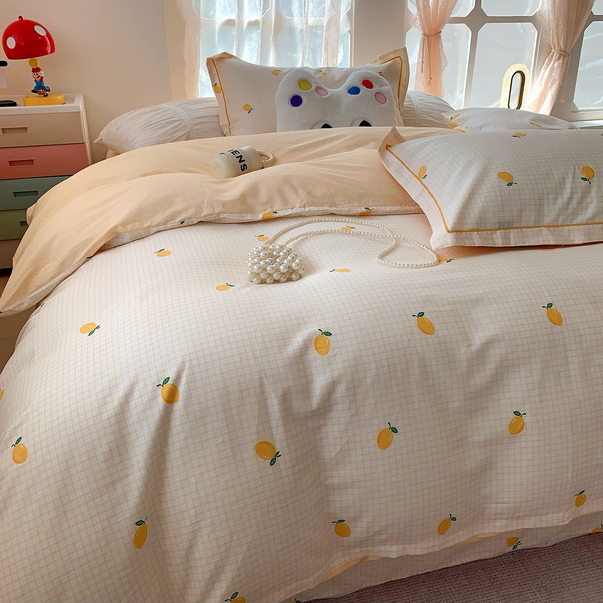 91家纺网 家纺一手货源 找家纺 莱豫家纺 2025新款亲肤舒适小清新印花全棉四件套第七批 柠檬格