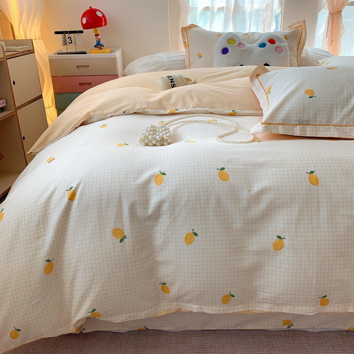 91家纺网 家纺一手货源 找家纺 莱豫家纺 2025新款亲肤舒适小清新印花全棉四件套第七批 柠檬格