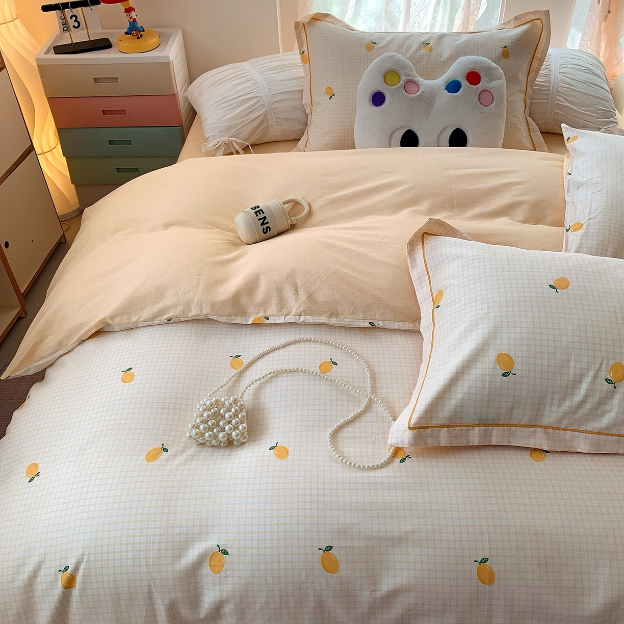 91家纺网 家纺一手货源 找家纺 莱豫家纺 2025新款亲肤舒适小清新印花全棉四件套第七批 柠檬格