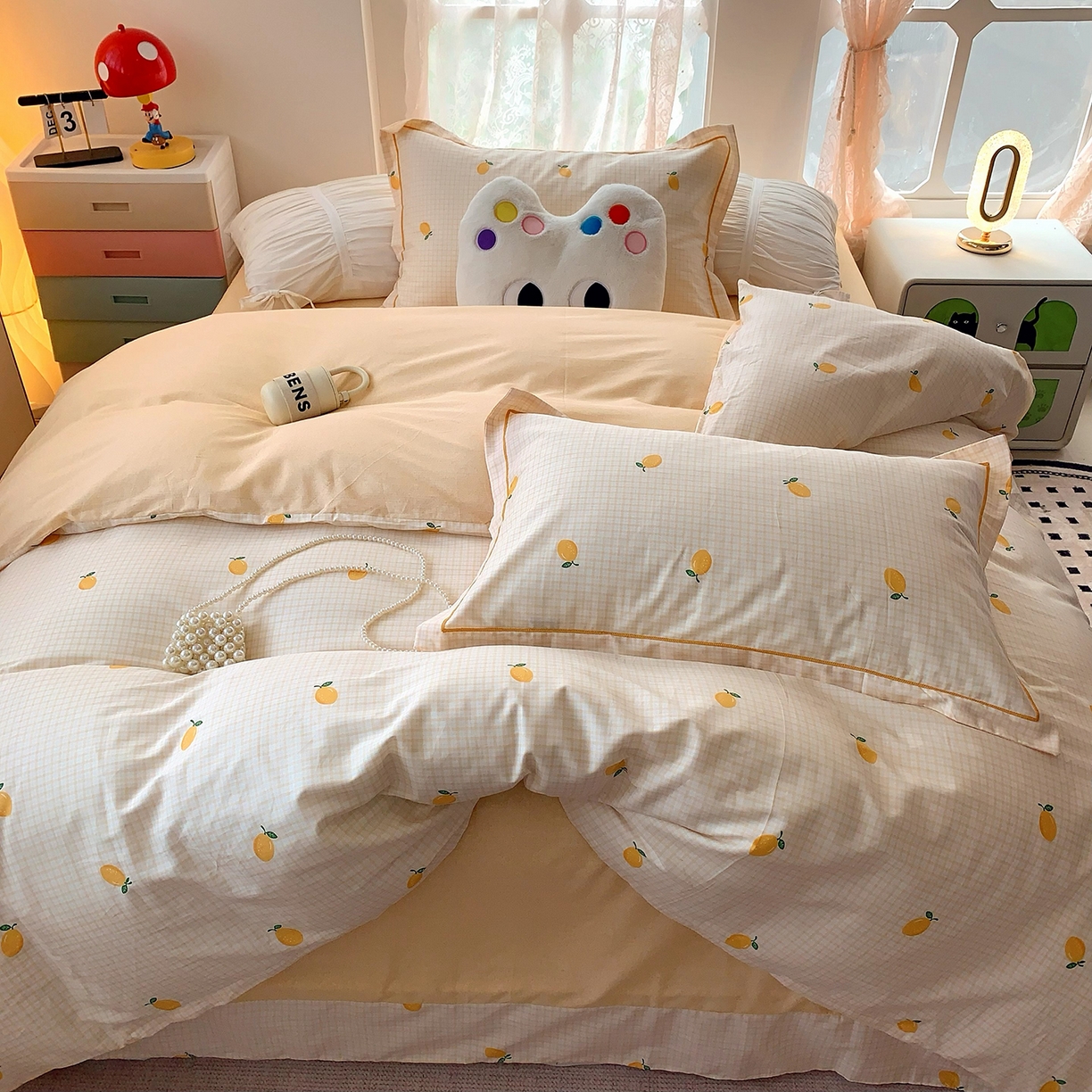 91家纺网 家纺一手货源 找家纺 莱豫家纺 2025新款亲肤舒适小清新印花全棉四件套第七批 柠檬格