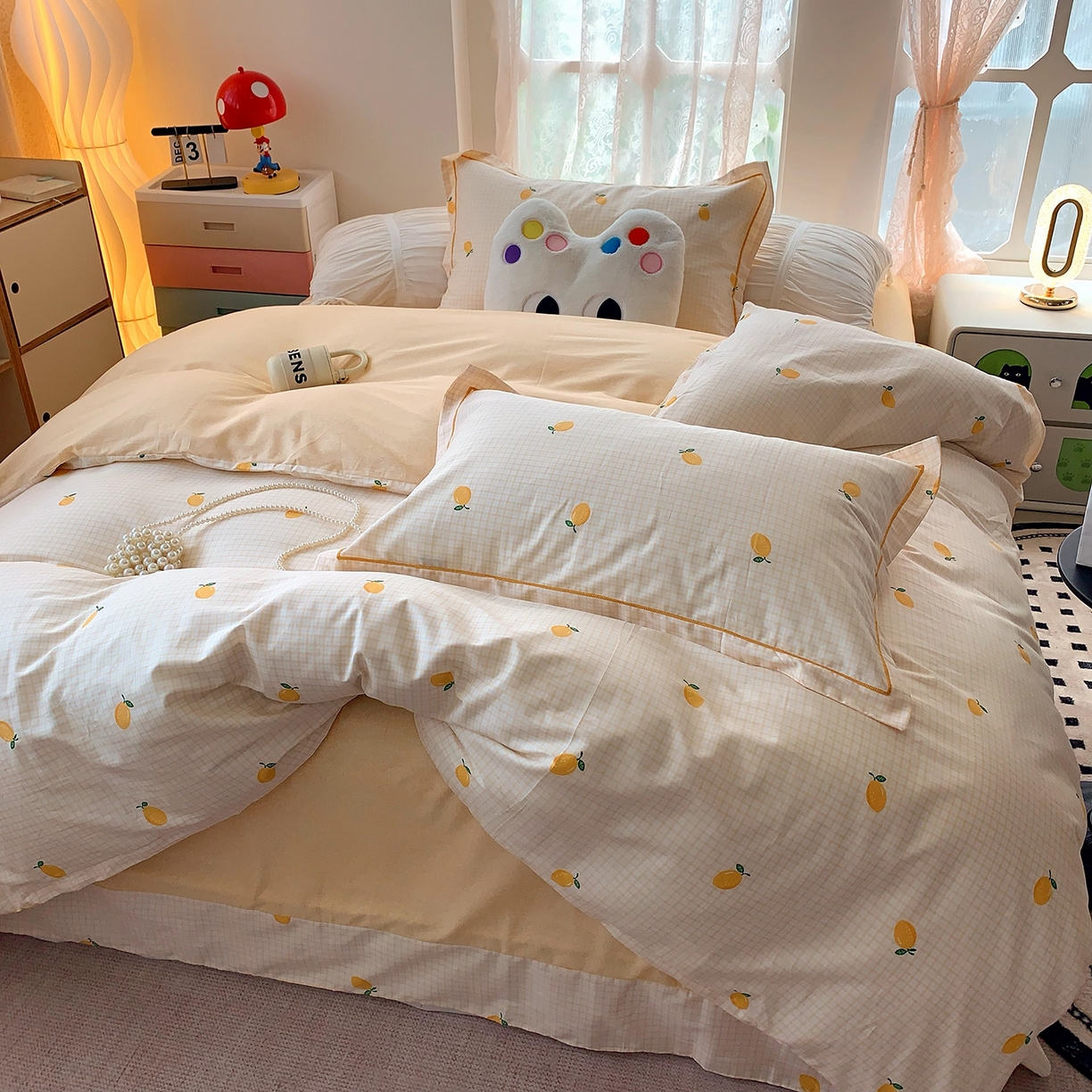 91家纺网 家纺一手货源 找家纺 莱豫家纺 2025新款亲肤舒适小清新印花全棉四件套第七批 柠檬格