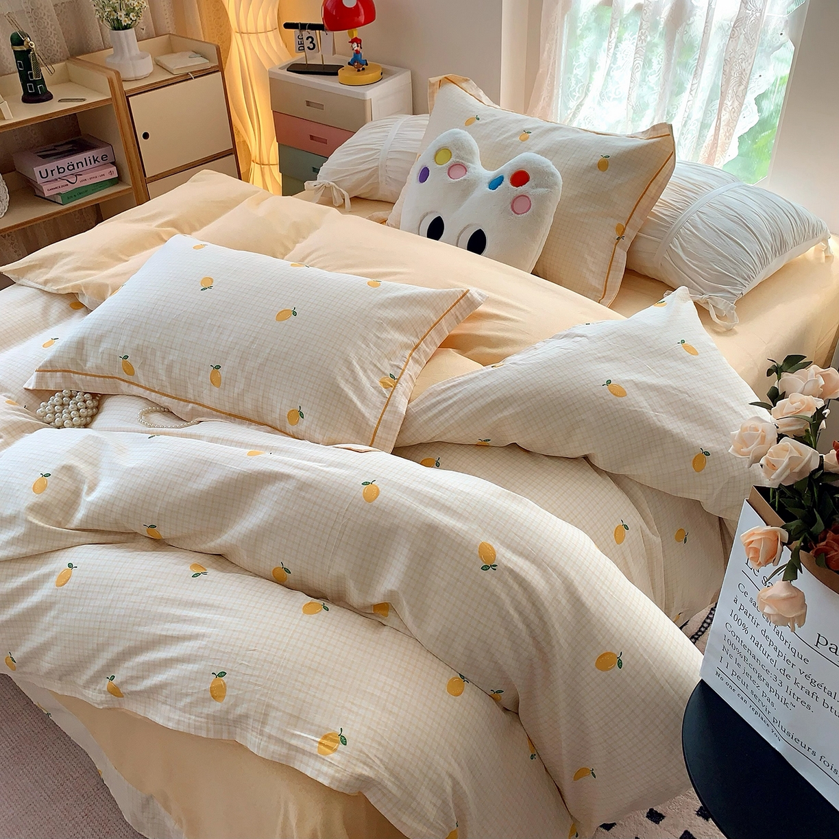 91家纺网 家纺一手货源 找家纺 莱豫家纺 2025新款亲肤舒适小清新印花全棉四件套第七批 柠檬格